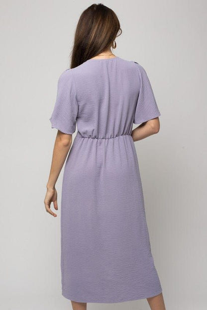 Gilli | Solid V-Neck Midi Dress W/ Front Knot - us.meeeshop