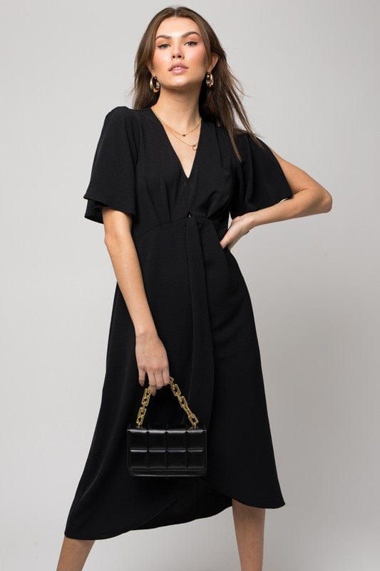 Gilli | Solid V-Neck Midi Dress W/ Front Knot - us.meeeshop