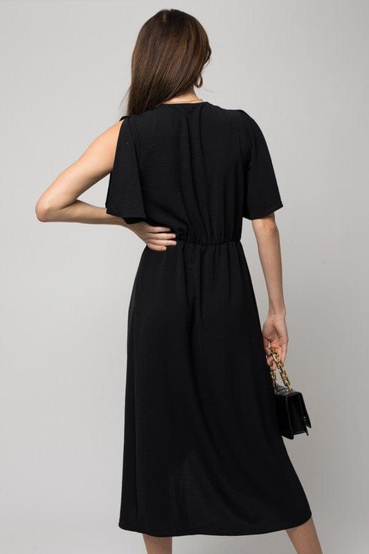 Gilli | Solid V-Neck Midi Dress W/ Front Knot - us.meeeshop