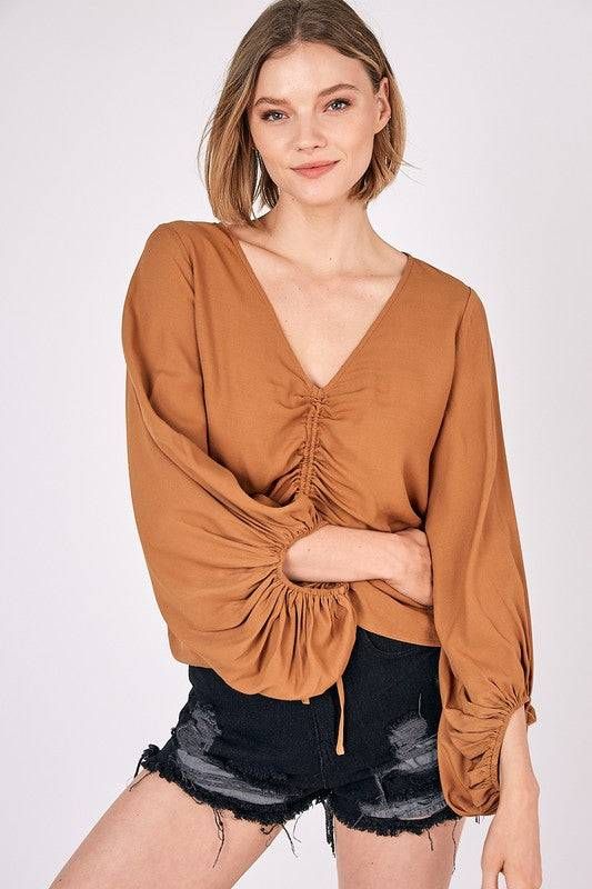 Women's Front Tie Shirring Top - us.meeeshop