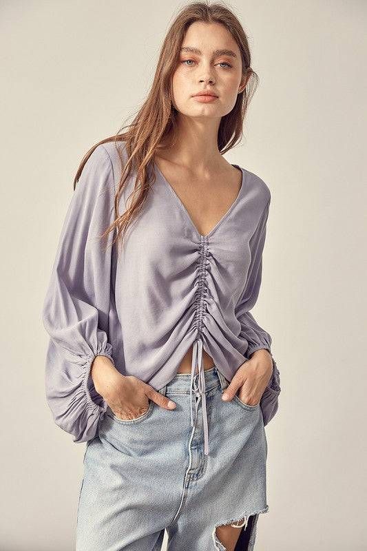 Women's Front Tie Shirring Top - us.meeeshop