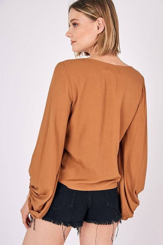 Women's Front Tie Shirring Top - us.meeeshop