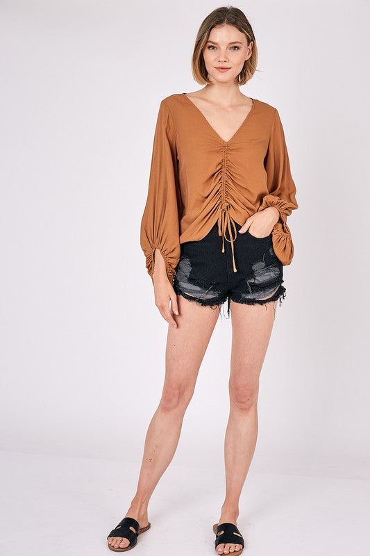 Women's Front Tie Shirring Top - us.meeeshop