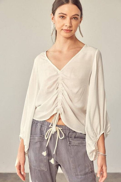 Women's Front Tie Shirring Top - us.meeeshop