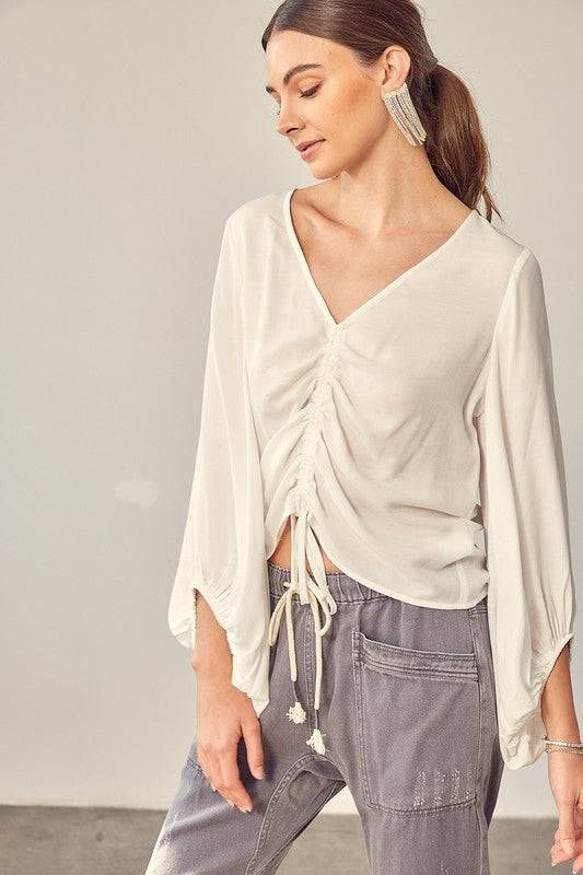 Women's Front Tie Shirring Top - us.meeeshop