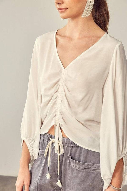 Women's Front Tie Shirring Top - us.meeeshop