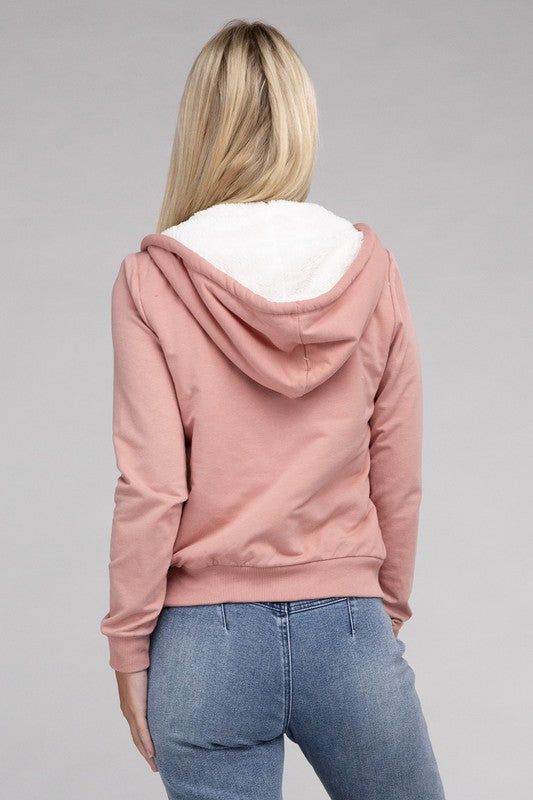 Fuzzy Trim Zip-Up Crop Hoodie us.meeeshop - 