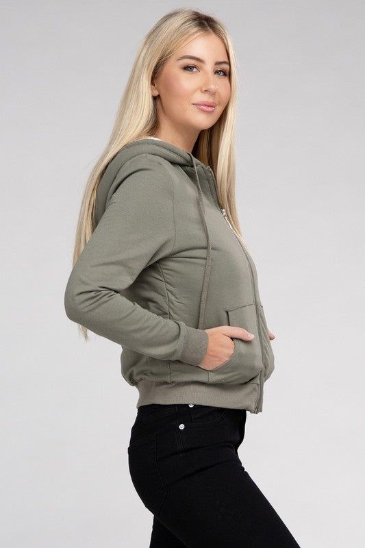 Fuzzy Trim Zip-Up Crop Hoodie us.meeeshop - 