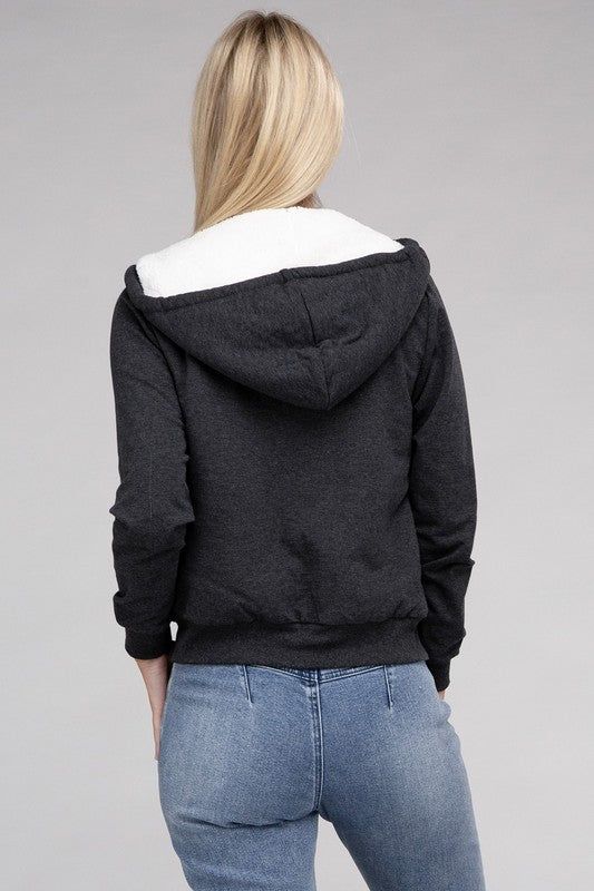 Fuzzy Trim Zip-Up Crop Hoodie us.meeeshop - 