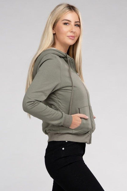 Women's Fuzzy Trim Zip-Up Crop Hoodie - us.meeeshop