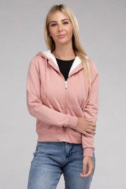 Women's Fuzzy Trim Zip-Up Crop Hoodie - us.meeeshop