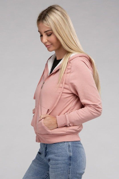 Women's Fuzzy Trim Zip-Up Crop Hoodie - us.meeeshop