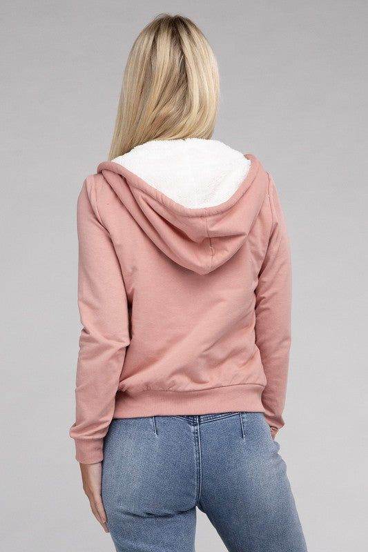 Fuzzy Trim Zip-Up Crop Hoodie - us.meeeshop