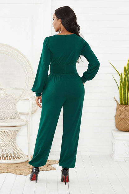 Gathered Detail Surplice Lantern Sleeve Jumpsuit us.meeeshop - 