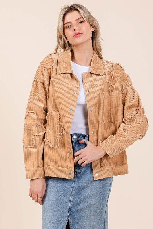 GeeGee Drop Shoulder Corduroy Shacket us.meeeshop - 