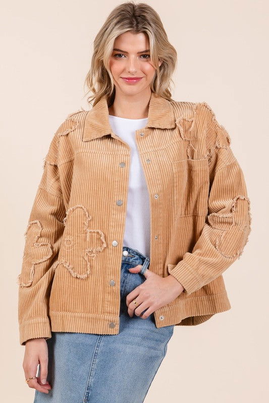 GeeGee Drop Shoulder Corduroy Shacket us.meeeshop - 