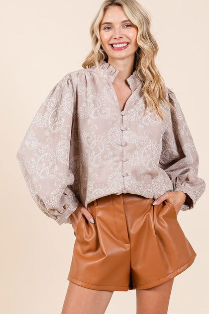 GeeGee Paisley Eyelet Laced Button-Up Blouse us.meeeshop - Shirts & Tops