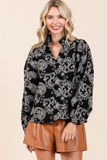 GeeGee Paisley Eyelet Laced Button-Up Blouse us.meeeshop - 