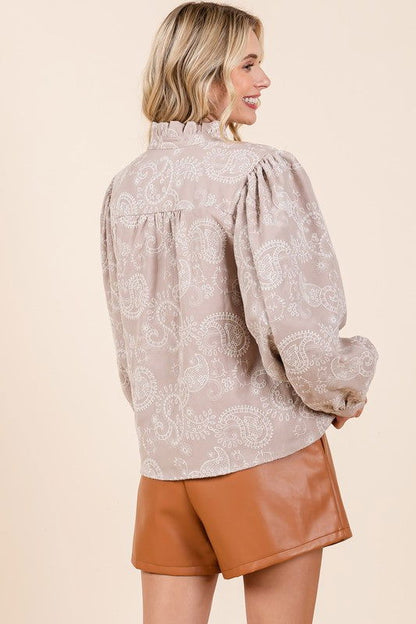 GeeGee Paisley Eyelet Laced Button-Up Blouse us.meeeshop - 