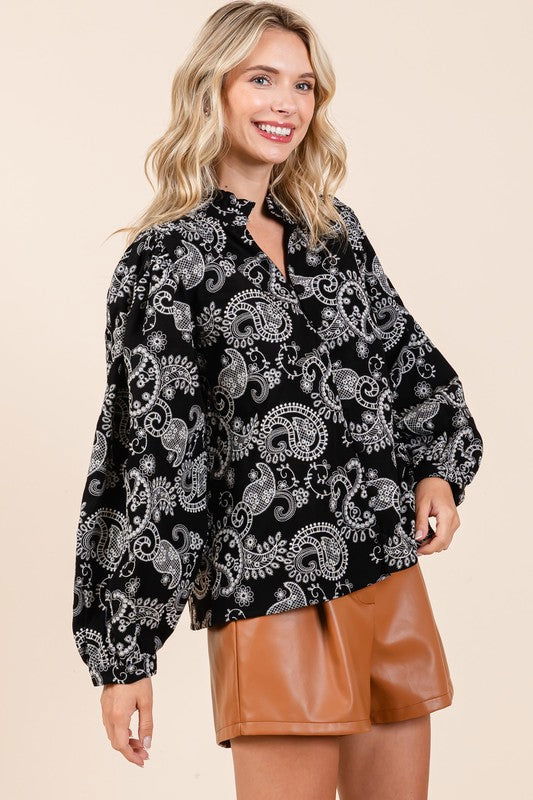 GeeGee Paisley Eyelet Laced Button-Up Blouse us.meeeshop - 