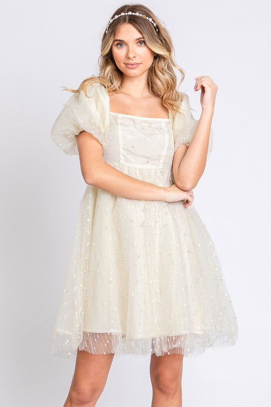 GeeGee Pearl Mesh Babydoll Mini Dress us.meeeshop - 