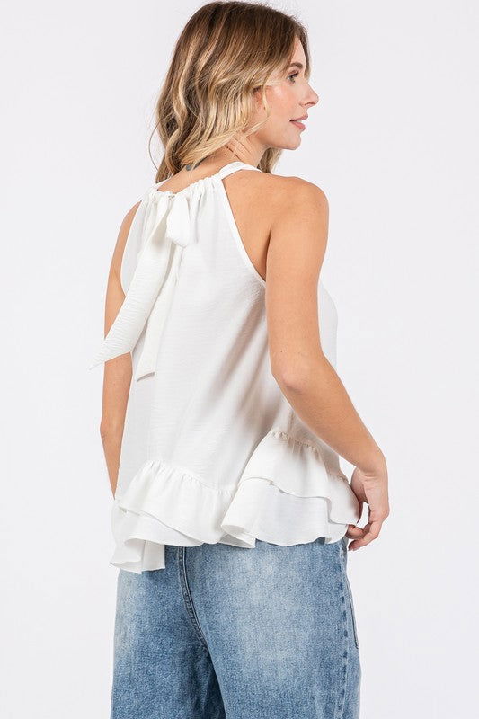 GeeGee Plus Ruffle Trim Sleeveless Blouse us.meeeshop - 