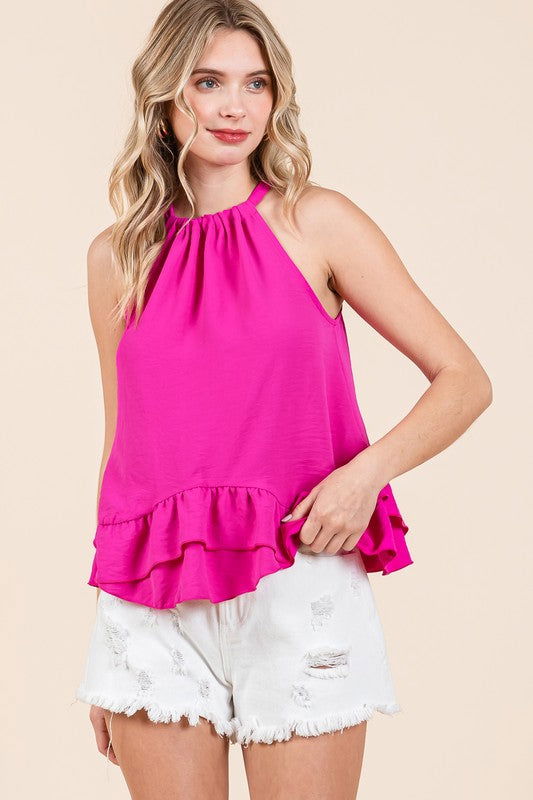 GeeGee Plus Ruffle Trim Sleeveless Blouse us.meeeshop - 