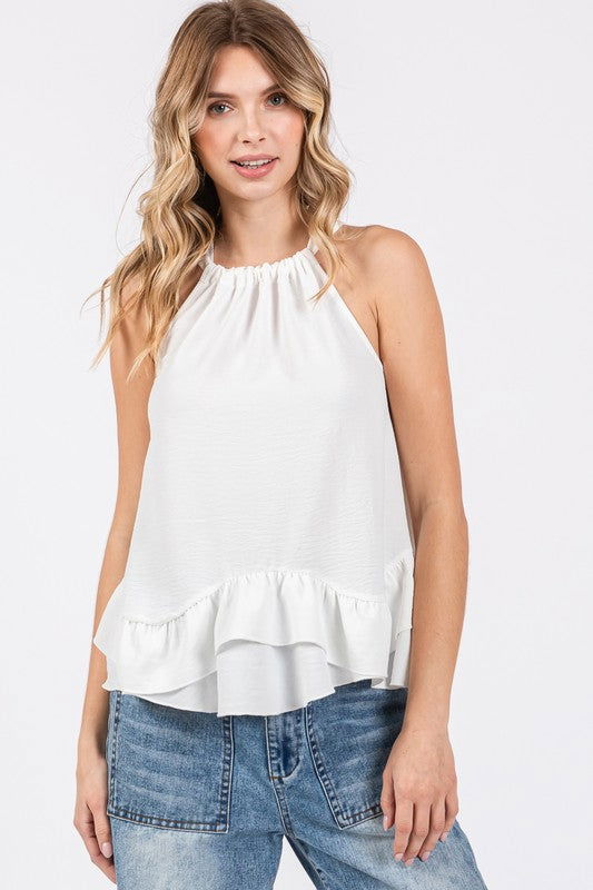 GeeGee Plus Ruffle Trim Sleeveless Blouse us.meeeshop - Shirts & Tops