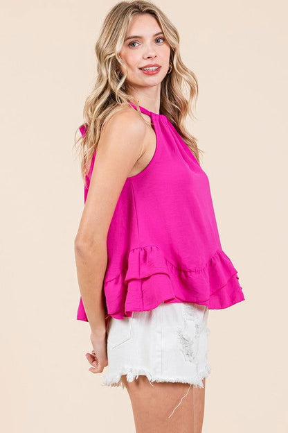 GeeGee Plus Ruffle Trim Sleeveless Blouse us.meeeshop - 