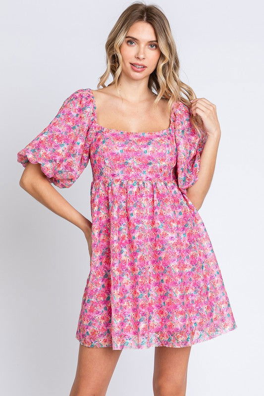 GeeGee Sequin Floral Babydoll Mini Dress us.meeeshop - 