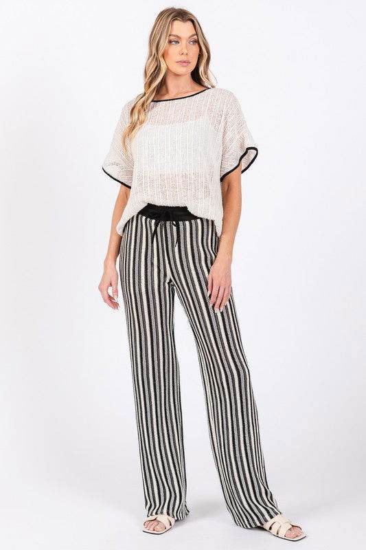 GeeGee See-Through Stripe Knit Pants - us.meeeshop