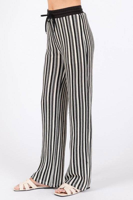 GeeGee See-Through Stripe Knit Pants - us.meeeshop