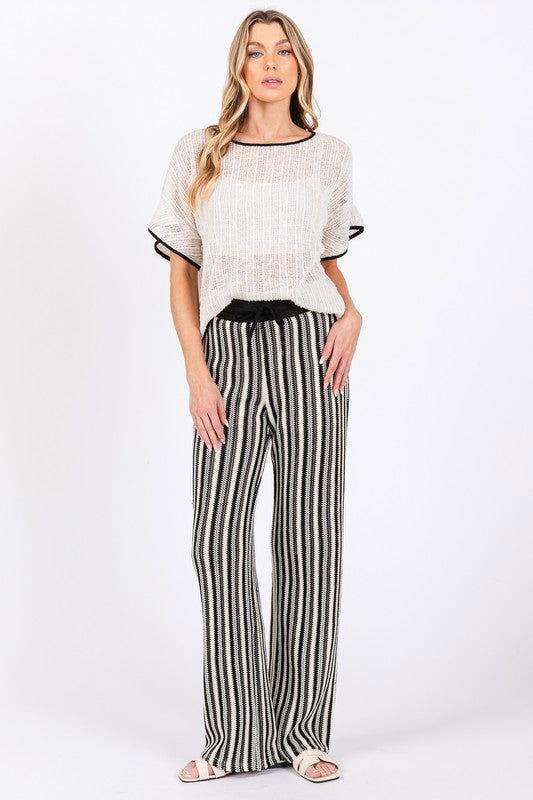 GeeGee See-Through Stripe Knit Pants - us.meeeshop