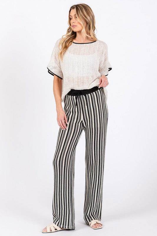 GeeGee See-Through Stripe Knit Pants - us.meeeshop