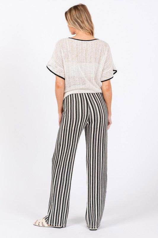 GeeGee See-Through Stripe Knit Pants - us.meeeshop