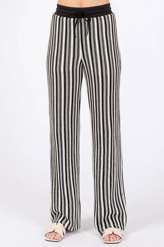 GeeGee See-Through Stripe Knit Pants - us.meeeshop