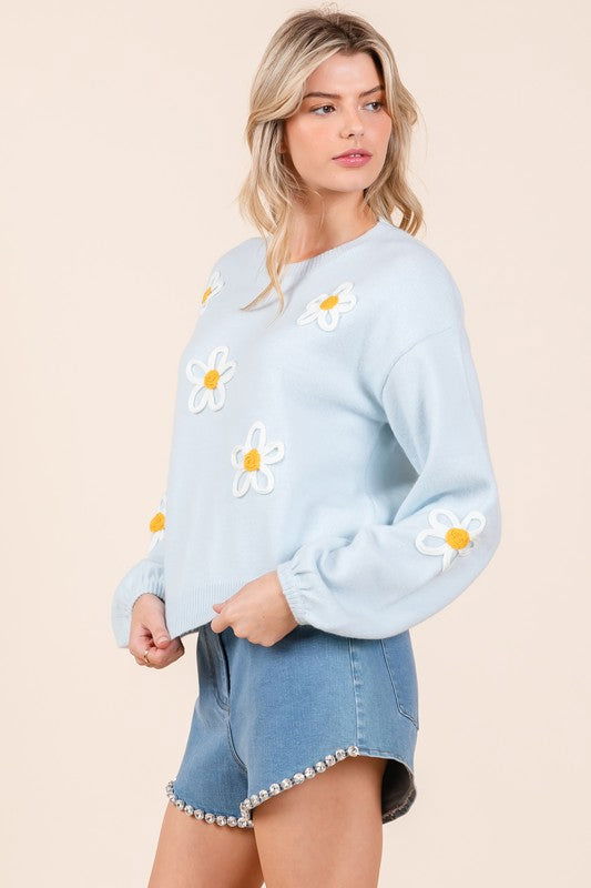 Geegee Floral Embroidered Solid Knit Sweater us.meeeshop - 