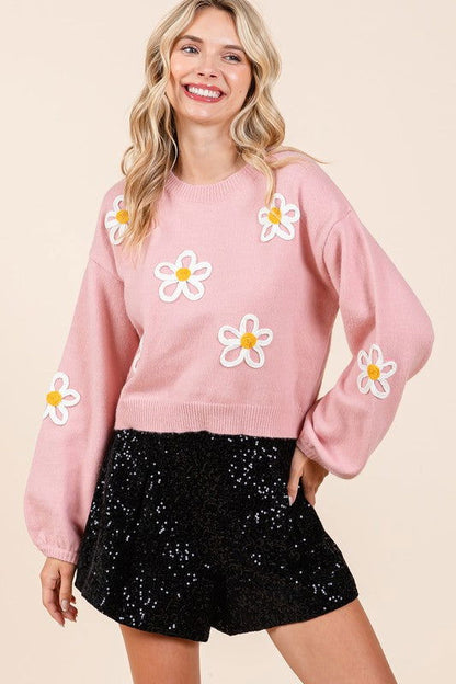 Geegee Floral Embroidered Solid Knit Sweater us.meeeshop - 