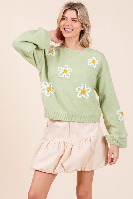 Geegee Floral Embroidered Solid Knit Sweater us.meeeshop - Shirts & Tops