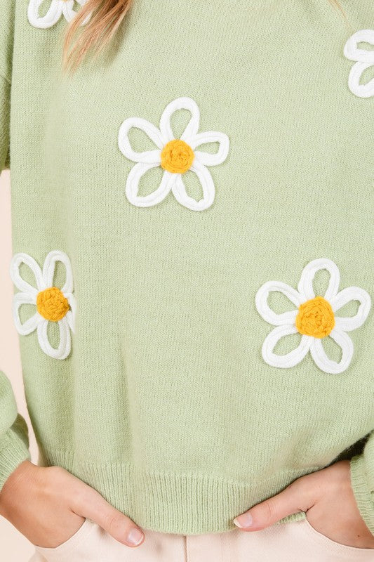 Geegee Floral Embroidered Solid Knit Sweater us.meeeshop - 