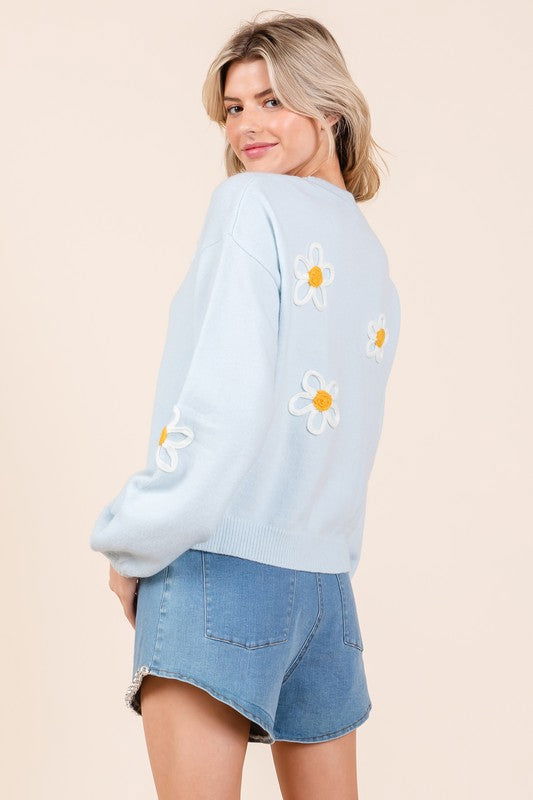 Geegee Floral Embroidered Solid Knit Sweater us.meeeshop - 