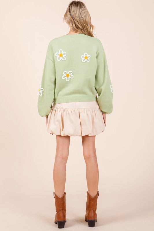 Geegee Floral Embroidered Solid Knit Sweater us.meeeshop - 