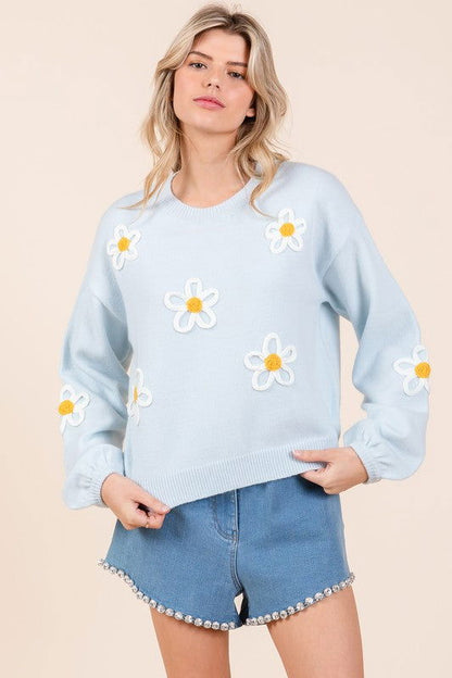 Geegee Floral Embroidered Solid Knit Sweater us.meeeshop - 