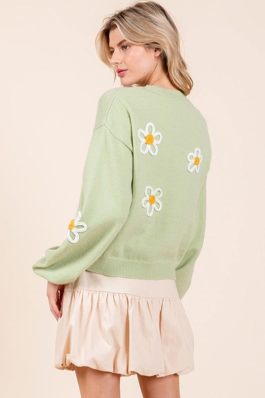 Geegee Floral Embroidered Solid Knit Sweater us.meeeshop - 