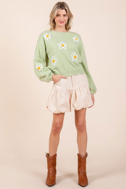 Geegee Floral Embroidered Solid Knit Sweater us.meeeshop - 