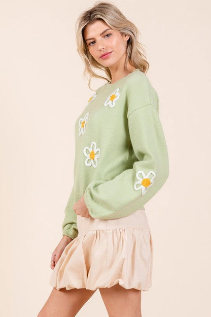 Geegee Floral Embroidered Solid Knit Sweater us.meeeshop - 