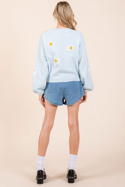 Geegee Floral Embroidered Solid Knit Sweater us.meeeshop - 