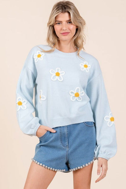 Geegee Floral Embroidered Solid Knit Sweater us.meeeshop - 