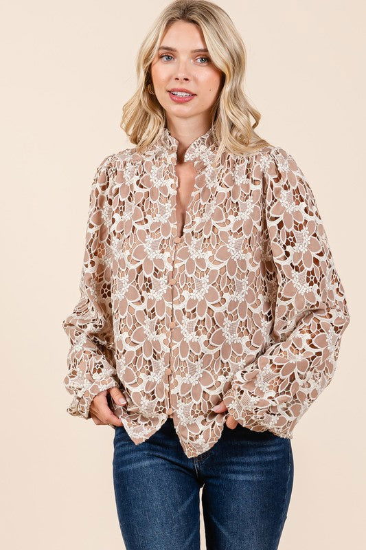 Geegee Floral Eyelet Laced Blouse us.meeeshop - 