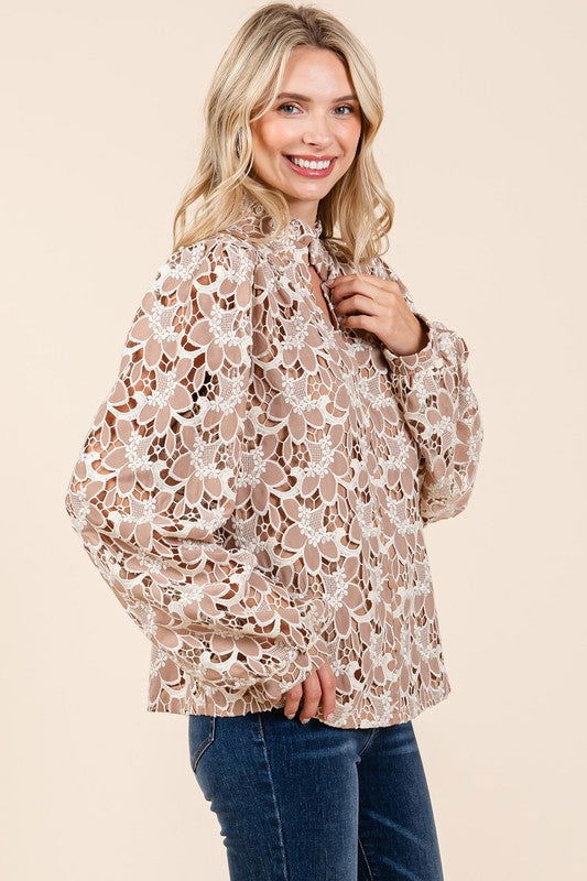 Geegee Floral Eyelet Laced Blouse us.meeeshop - 